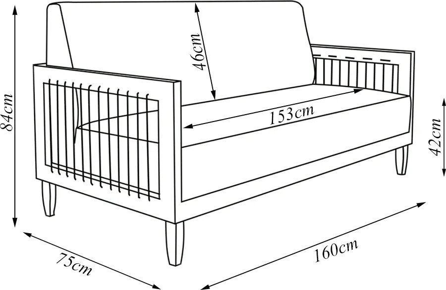 Sofá Namoradeira 2 Lugares Sala de Estar Pés Madeira Maciça Corda Náutica Preta 160cm Manila PU Branco G63 - Gran Belo
