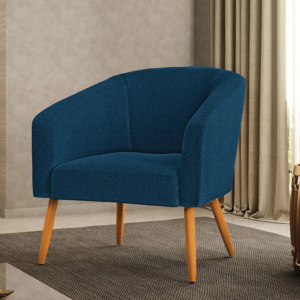 Poltrona Decorativa Pé Palito Castanho Stella Bouclê D03 - D'Rossi - Azul