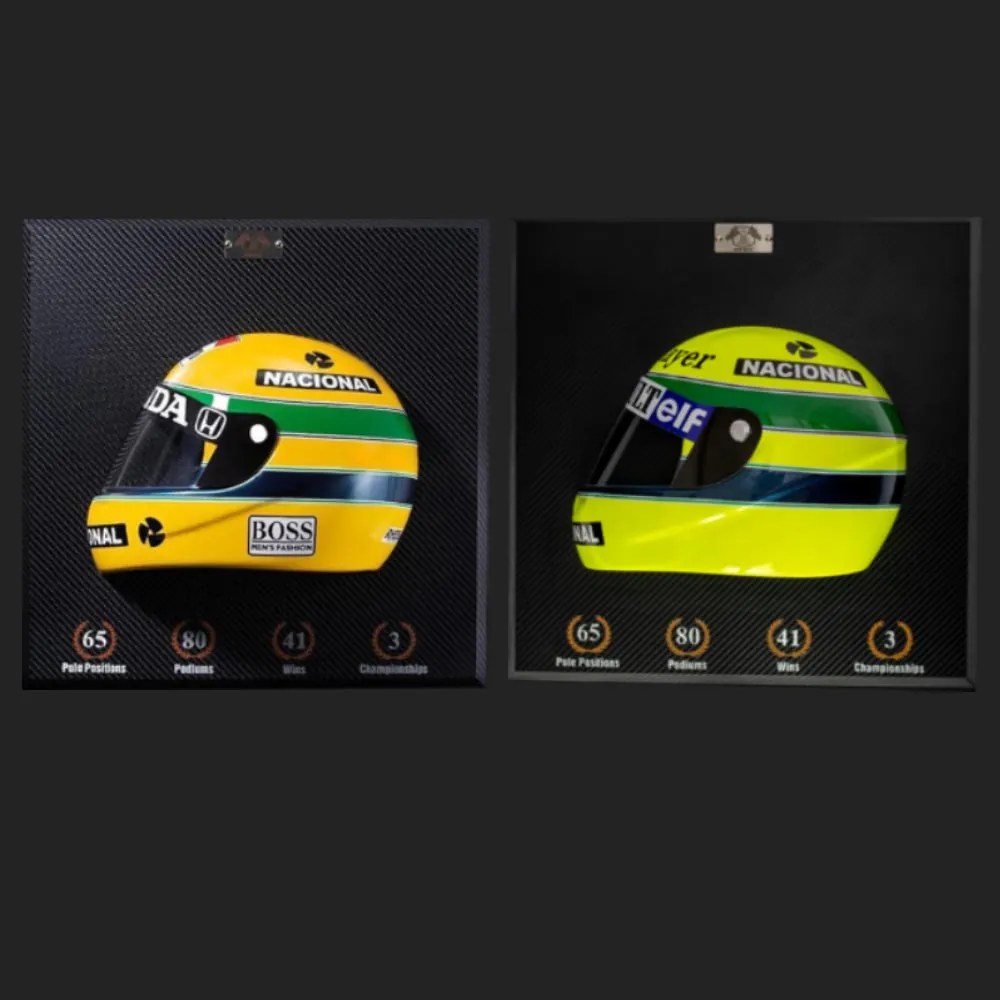 Conjunto 2 Quadros 3D Decorativo Helmet F1 SN 1988 e 1985 Amarelo G53 - Gran Belo