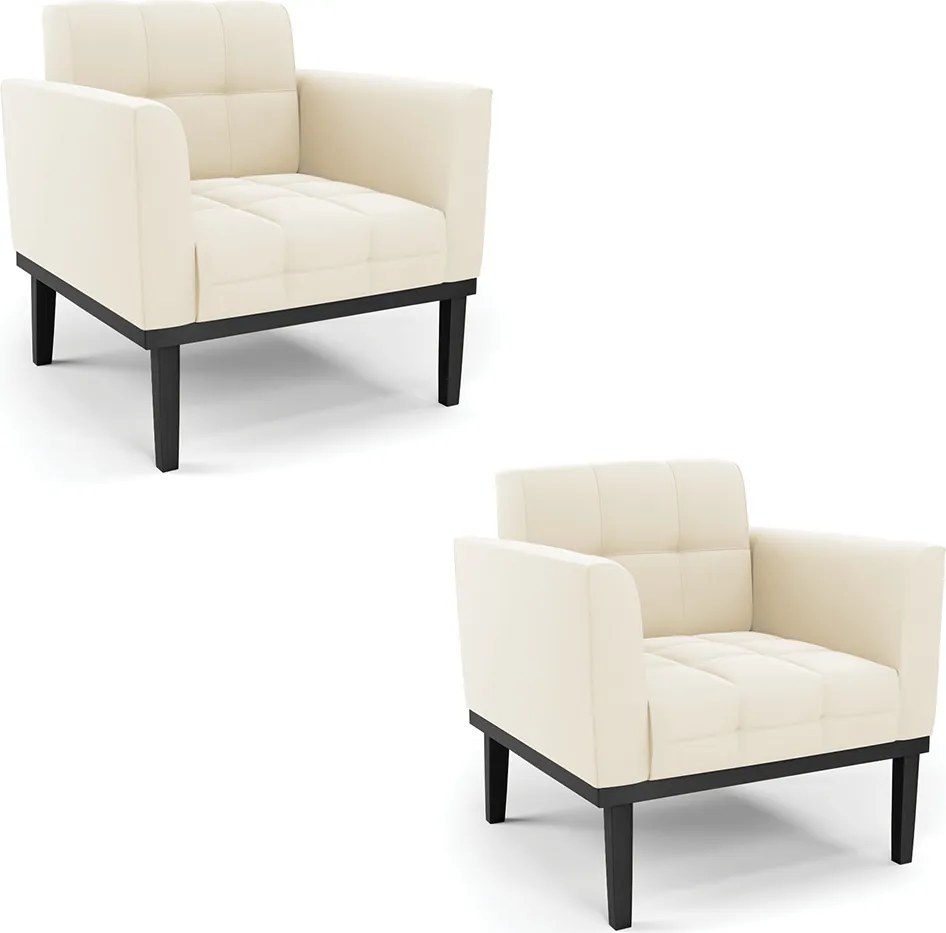Kit 2 Poltronas Decorativas Karen Pés Fixo em Madeira Preto Veludo Bege G19 - Gran Belo