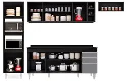 Armário de Cozinha Modulada 5 Peças CP17 Balcão com Tampo Preto/Cinza