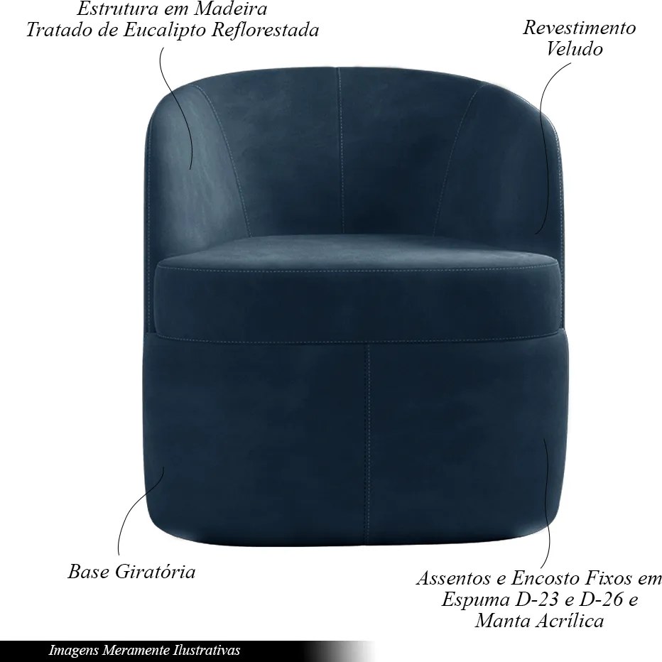 Poltrona Decorativa Design Moderno Bel Sala de Estar Base Giratória Veludo Azul Marinho G33 - Gran Belo