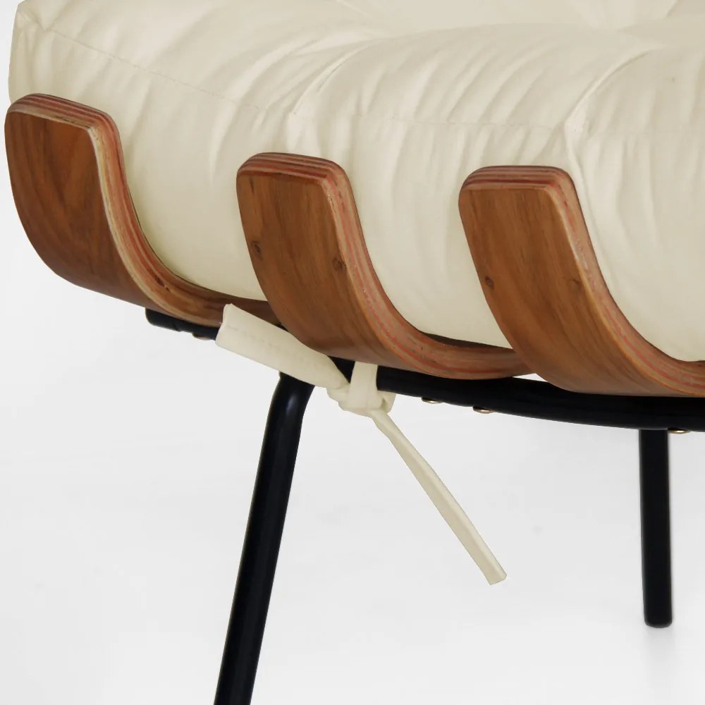 Puff Decorativo Sala de Estar Costela Rib Suede Bege