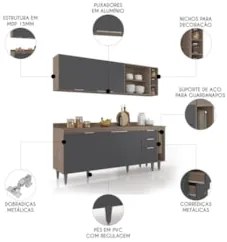 Armário de Cozinha Com Tampo CP11 200cm Pérola Freijó/Grafite Z34 - Mp