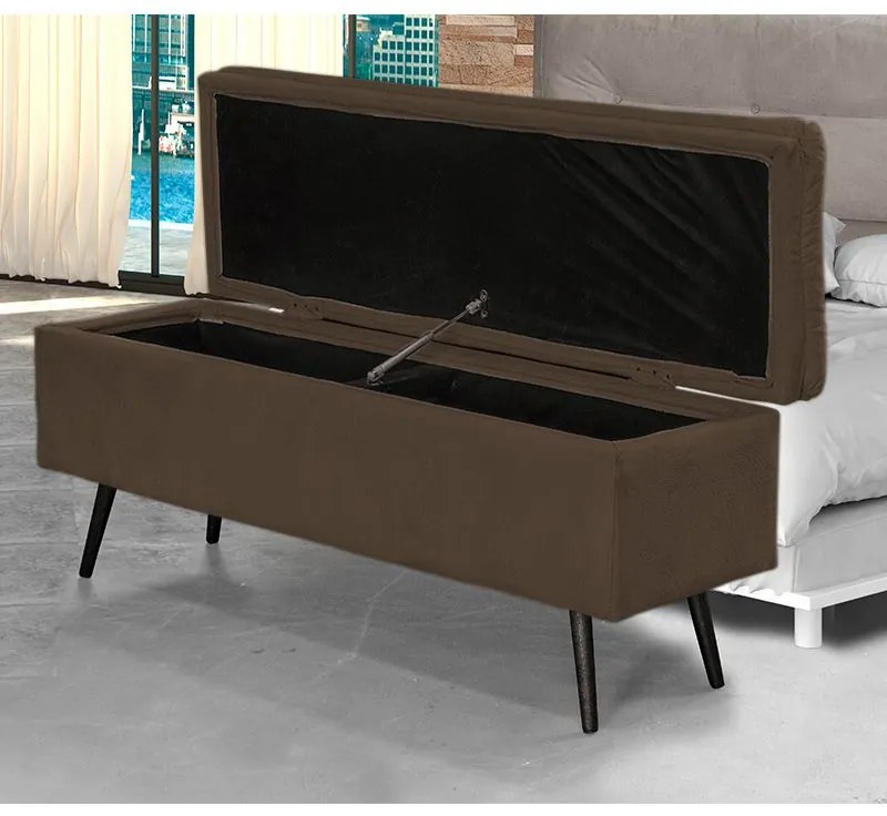 Cabeceira com Calçadeira Baú Casal 140cm Conforto Suede Marrom - Sheep Estofados - Marrom