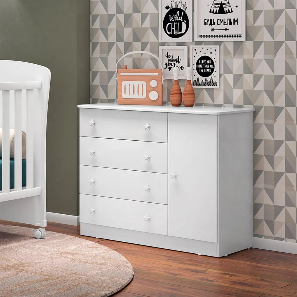 Comoda Sapateira Infantil 1 Porta e 4 Gavetas Brilhar Q01 -ADJ Decor