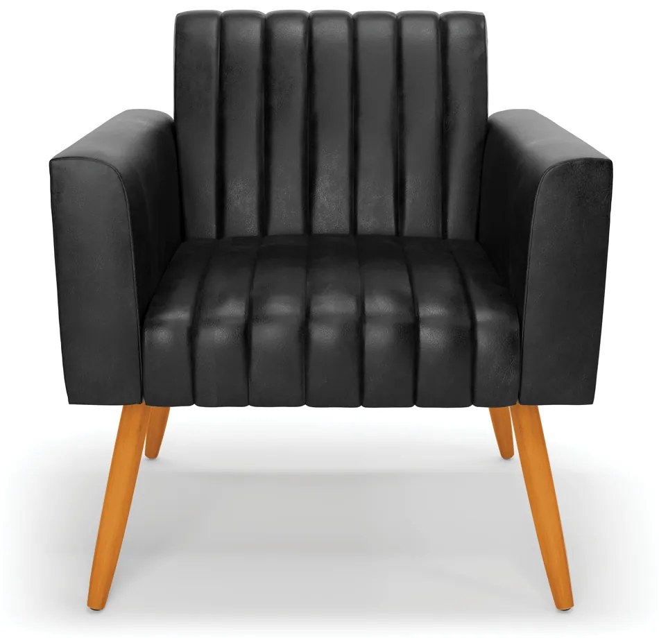 Kit 2 Poltronas Viena Gomada Corano Pés Palito Castanho D03 - D'Rossi - Preto