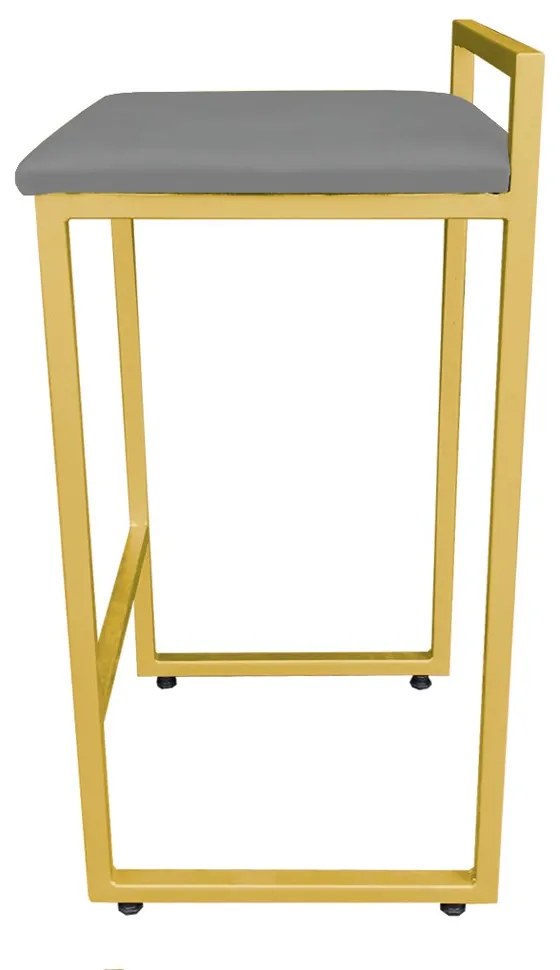 Conjunto 02 Banqueta Alta Industrial Pietra Suede Grafite Base Dourado D'Rossi