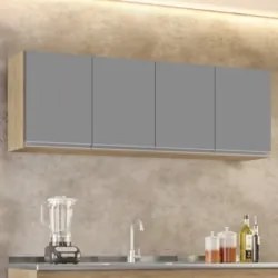 Armário de Cozinha Aéreo 160cm 4 Portas Nevada Castanho/Cinza - Lumil