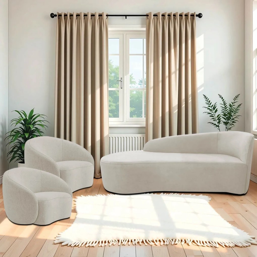 Kit Divã Recamier Orgânico França 140cm Lado Esquerdo e 2 Poltronas Amore Linho