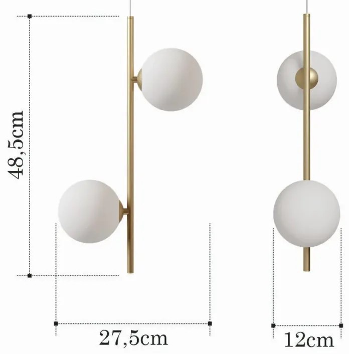 Pendente Vertical Slim Jabuticaba 10X23,5X48,5Cm Aluminio E 2X Globo Ø... (BRANCO, FOSCO)