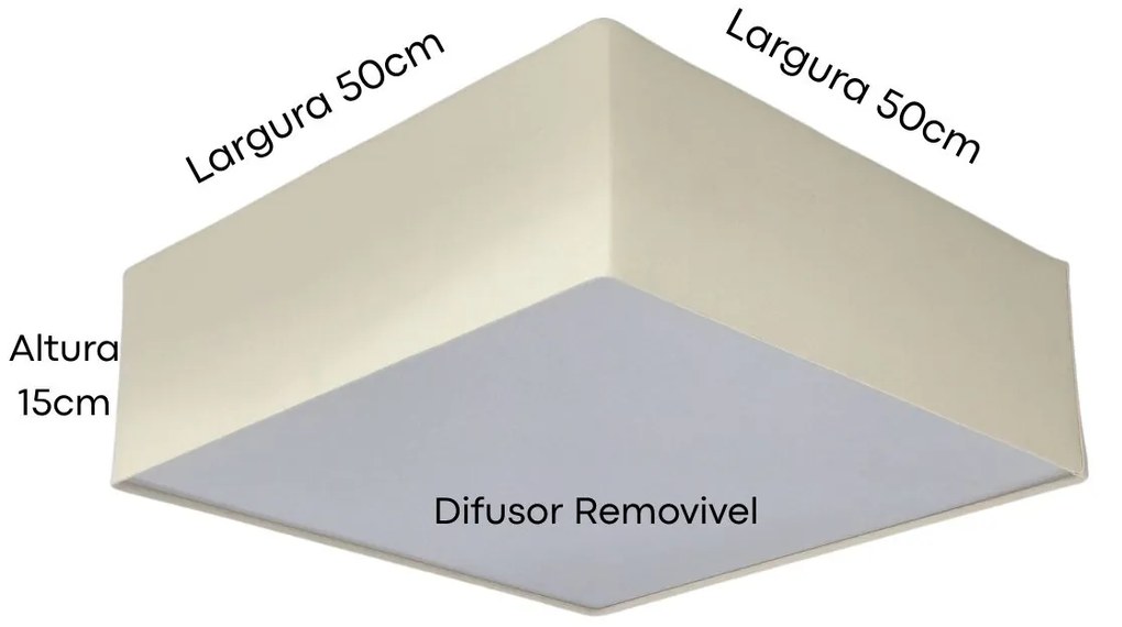 Plafon Quadrado Md-3002 Cúpula em Tecido 50x50x15cm Algodão Crú - Bivolt
