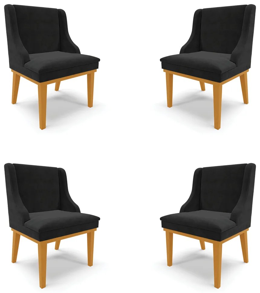 Kit 4 Cadeiras Decorativas Sala de Jantar Base Fixa de Madeira Firenze Suede Preto/Castanho G19 - Gran Belo