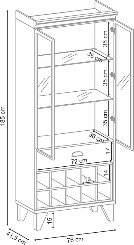 Cristaleira Bar e Adega Ópera Decorativa MDP/MDF Sala de Estar Off White/Castanho G26 - HB Móveis