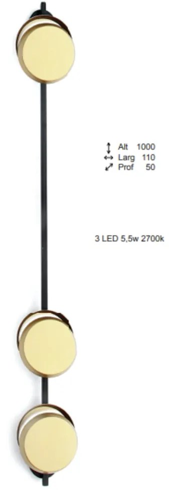 Arandela Eclipse Linear Assimetrico 05X11X100Cm Discos Metal Aluminio... (DOURADO FOSCO, 110V)