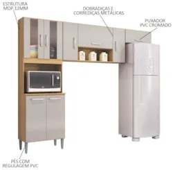 Armário de Cozinha Compacta 244cm 8 Portas Livy Z46 Damasco/Off White