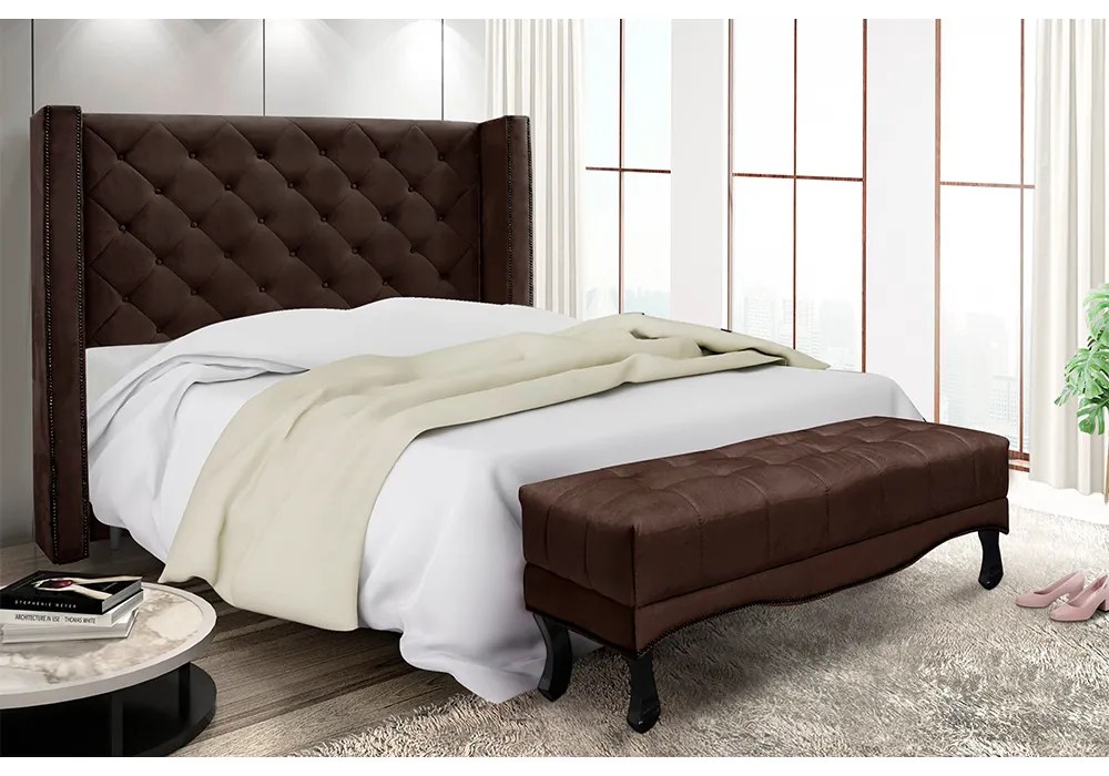 Cabeceira Cama Box Casal 140cm e Recamier Vicenza Suede S04 - D'Rossi - Café