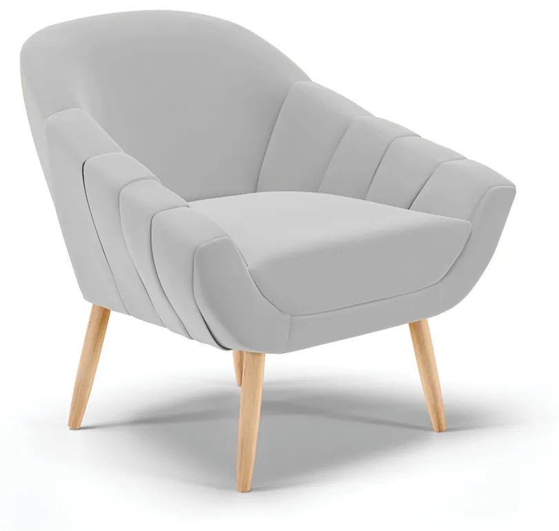 Poltrona Giovana Suede Cinza Pés Palito Natural - Indo Decorar