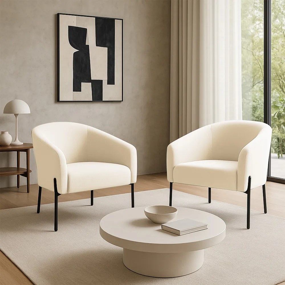 Poltrona Decorativa Pé de Ferro Preto Kit 2 Stella Cotelê Int/Veludo D03 - D'Rossi - Off White