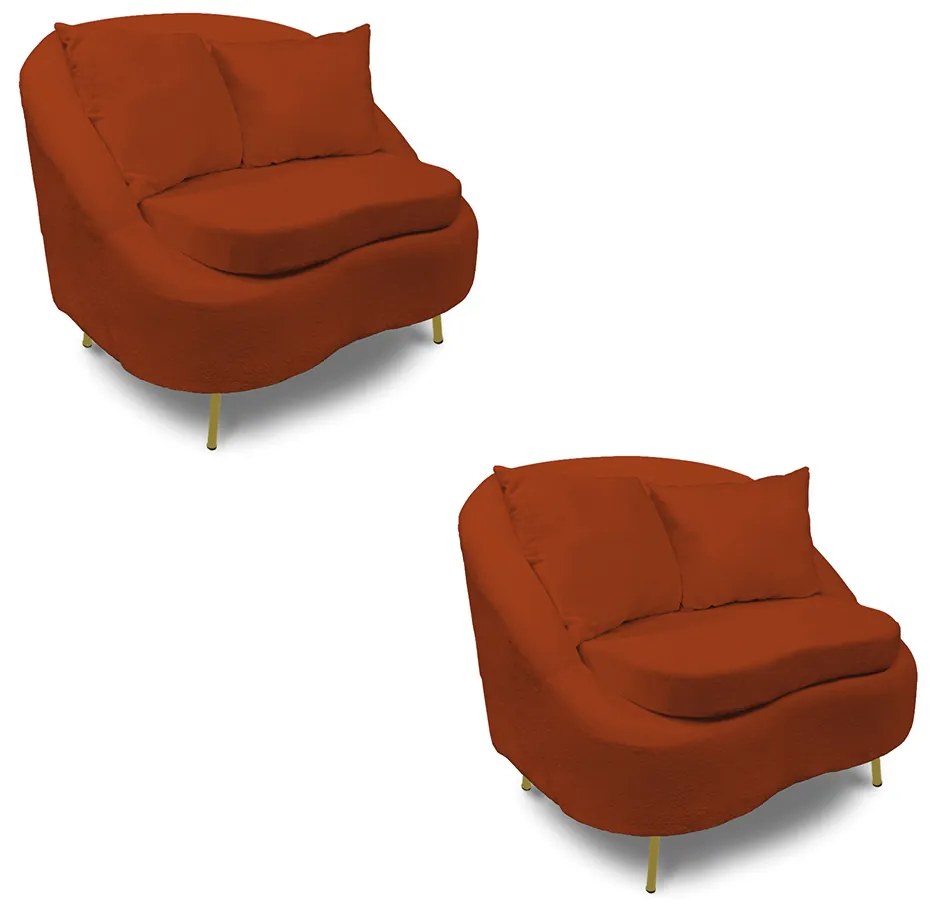 Poltrona Decorativa Orgânica Pé Ferro Dourado Kit 2 Zaya Bouclê C05 - D'Rossi - Terra