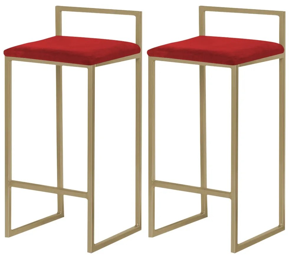 Kit 2 Banqueta Decorativa Selena Base Gold Veludo Vermelho G41 - Gran Belo