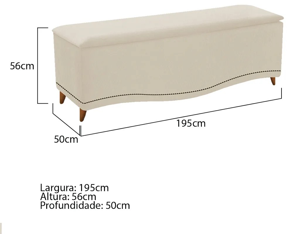 Calçadeira Estofada Yasmim 195 cm King Size Suede Bege - ADJ Decor