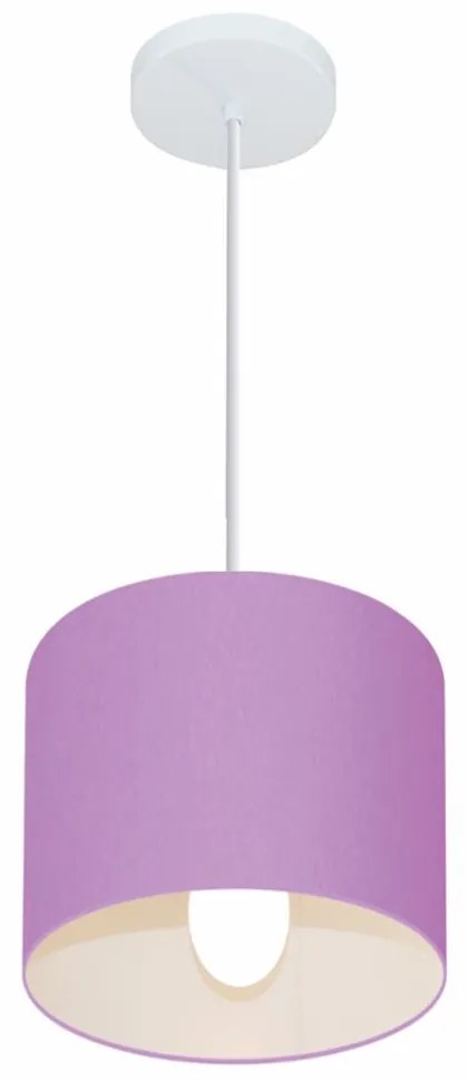 Lustre Pendente Cilíndrico Md-4046 Cúpula em Tecido 18x18cm Lilás - Bivolt