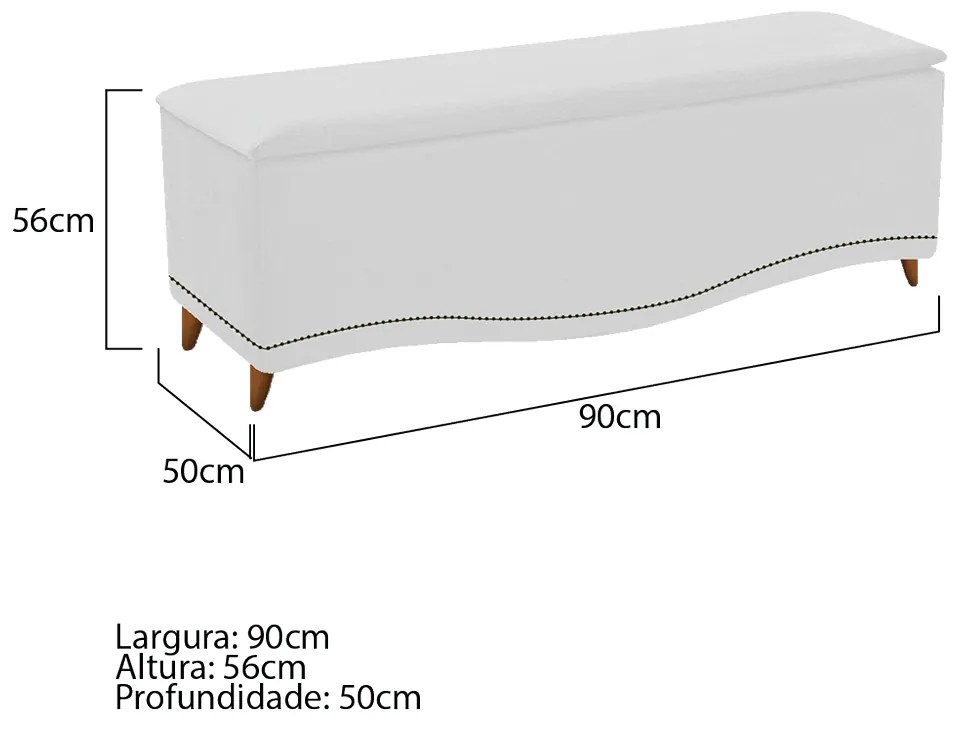Calçadeira Estofada Yasmim 90 cm Solteiro Corano Branco - ADJ Decor