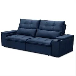 Sofá Retrátil Reclinável 3 Lugares 210cm Moritz F05 Veludo Azul - Mpoz