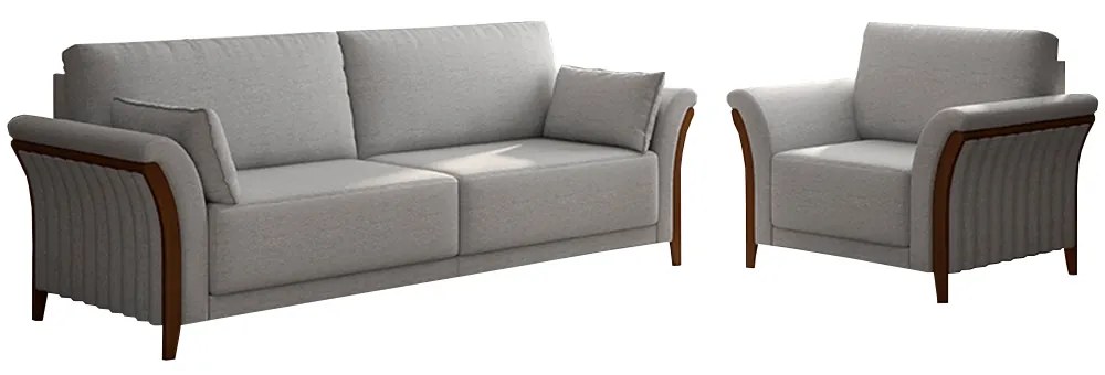 Conjunto Decorativo Poltrona e Sofá 222cm Market Linho Cinza G45 - Gran Belo
