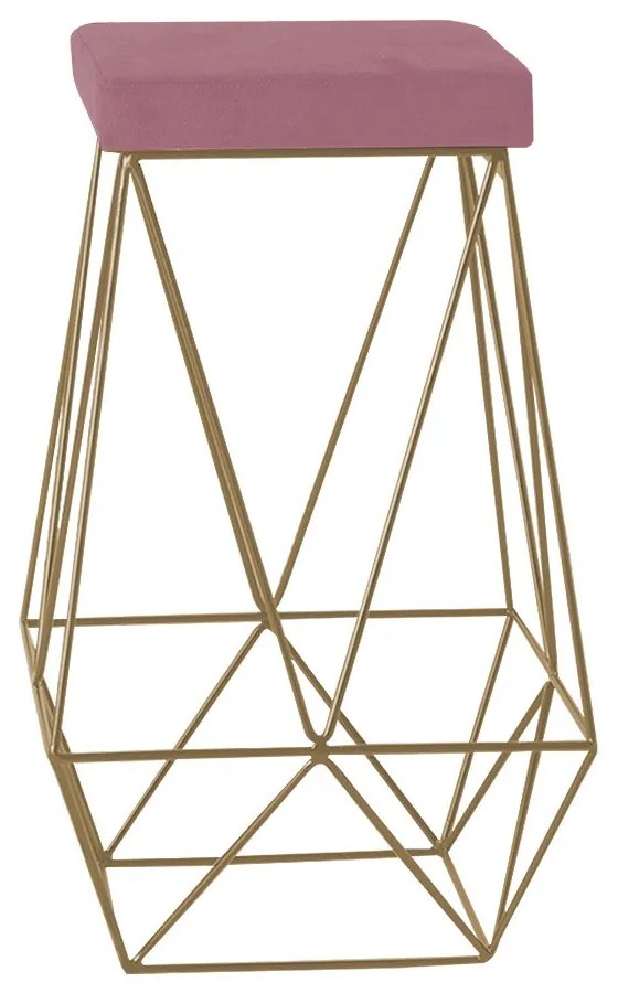 Banqueta Decorativa Kathy Base Gold Veludo Rosê G41 - Gran Belo