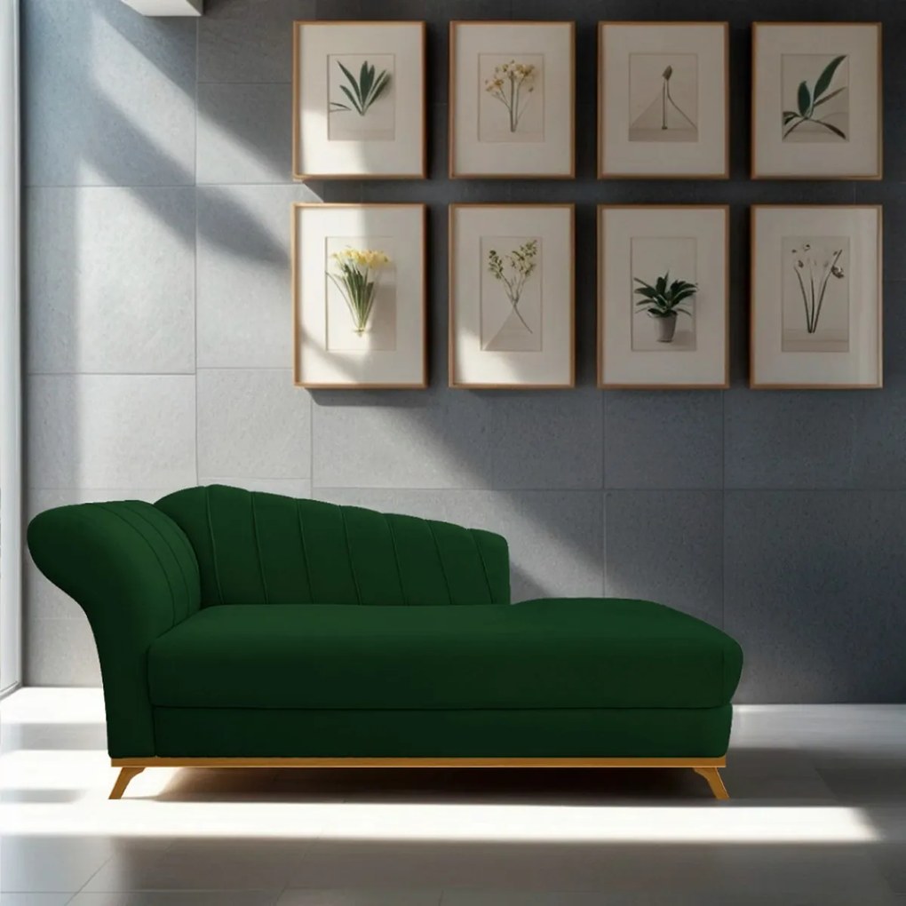 Recamier Vanessa 185cm Lado Direito Suede Verde - ADJ Decor