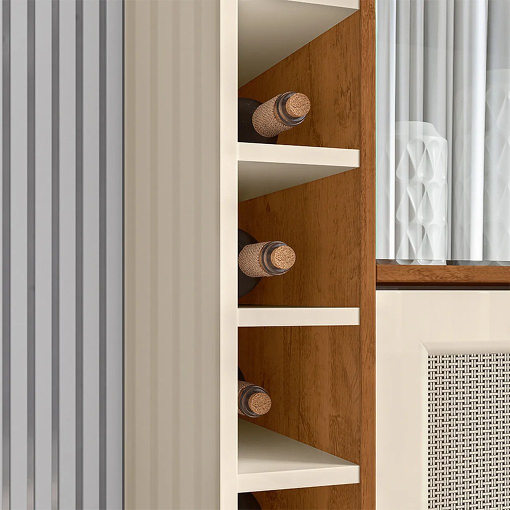 Cristaleira com Porta de Vidro e Adega Arcade Nature/Off White - Mobler - Bege