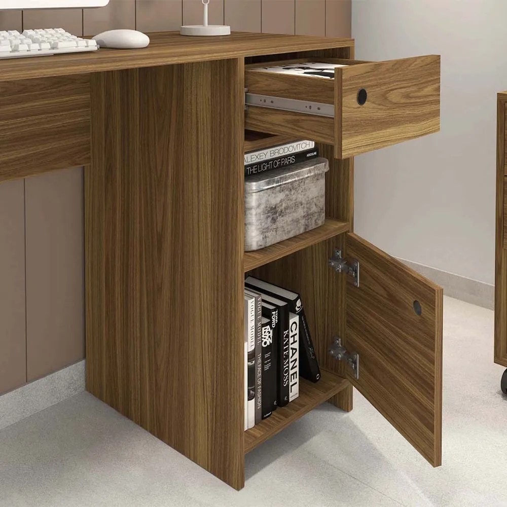 Escrivaninha Mesa Computador Com Gaveteiro 125cm Anelise Bege Amarelado/Preto C01 - D'Rossi