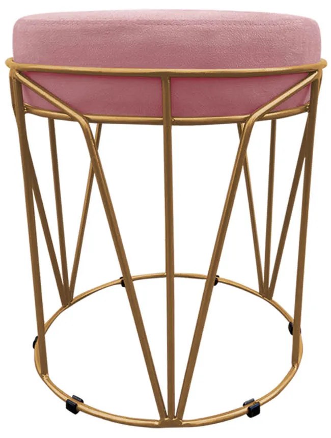 Puff Multiuso com Mesa Babu 2 em 1 Suede Rose Base Dourado - D'Rossi