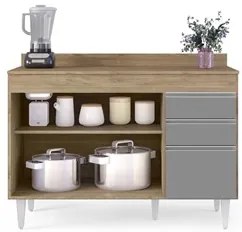 Balcão Gabinete para pia com Tampo 120cm Michigan Cast/Cinza - Lumil