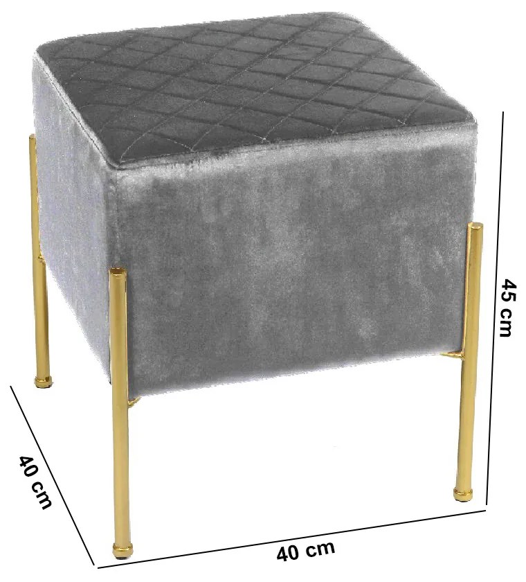 Puff Banqueta Industrial Dourada Lice Veludo Tresse Cinza E02 - D'Rossi