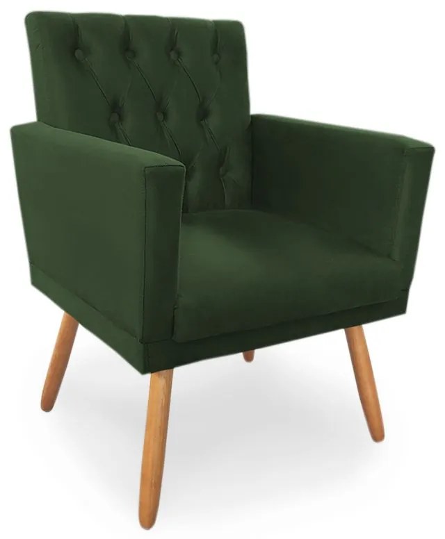 Kit 4 Poltronas Decorativas Clara Capitonê Pés Palito Suede Verde - Sheep Estofados