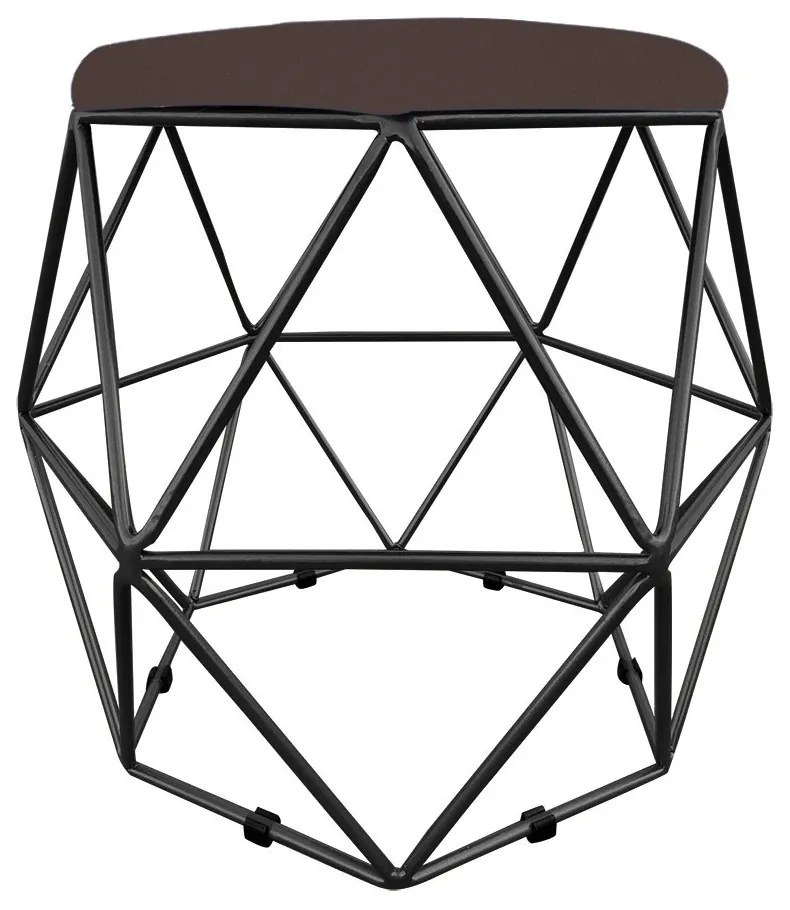 Puff Aramado Hexágono Decorativo Industrial Preto com Suede D03 - D'Rossi - Marrom