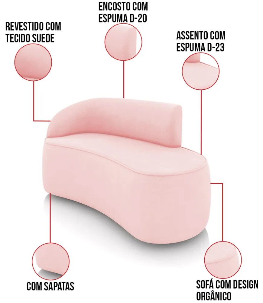 Sofá 2 Lugares Orgânico 140cm Morgan e Poltrona Lua Suede D03 - D'Rossi - Rosa Bebê