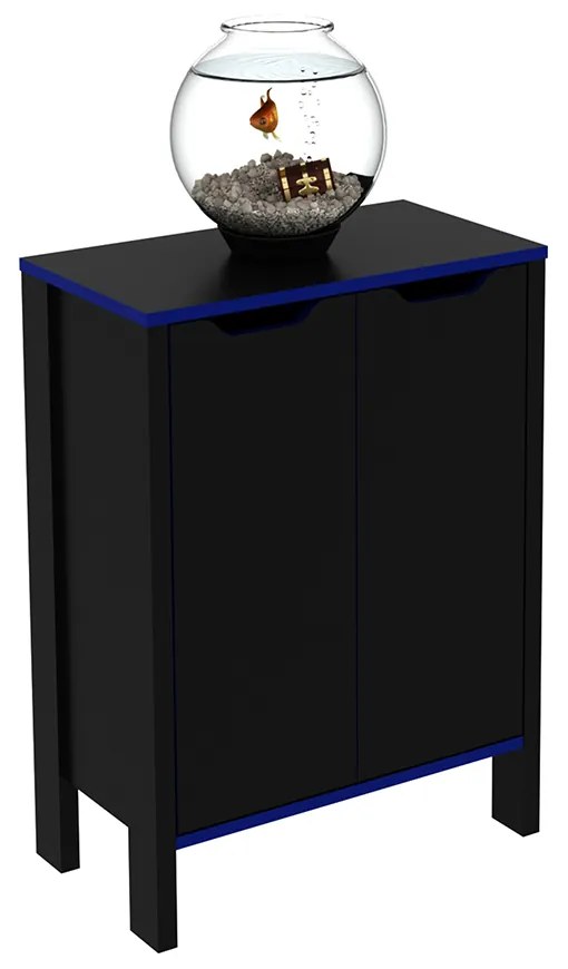 Armário 2 Portas para Escritório Home Office Gamer ME4164 MDP Preto/Azul G69 - Gran Belo