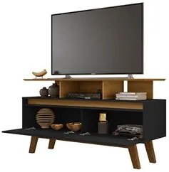 Rack Bancada Para TV Até 50 Pol. 2 Portas Rubi 1.2 Cinamomo/Preto Fosc