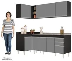Armário de Cozinha Modulado de Canto Direito 4 Peças CP42 com Pia Inox