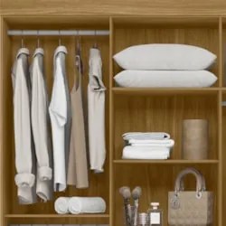 Guarda Roupa Casal 165cm Com Espelho Guiana Freijó/Off Z17   - Mpozena