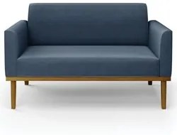Sofá Namoradeira Base Madeira Castanho Maressa Suede Azul Marinho - Ib