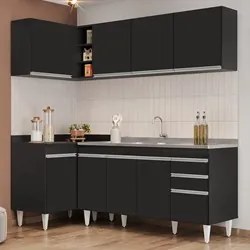Armário de Cozinha Modulado de Canto Direito 4 Peças CP42 com Pia Inox