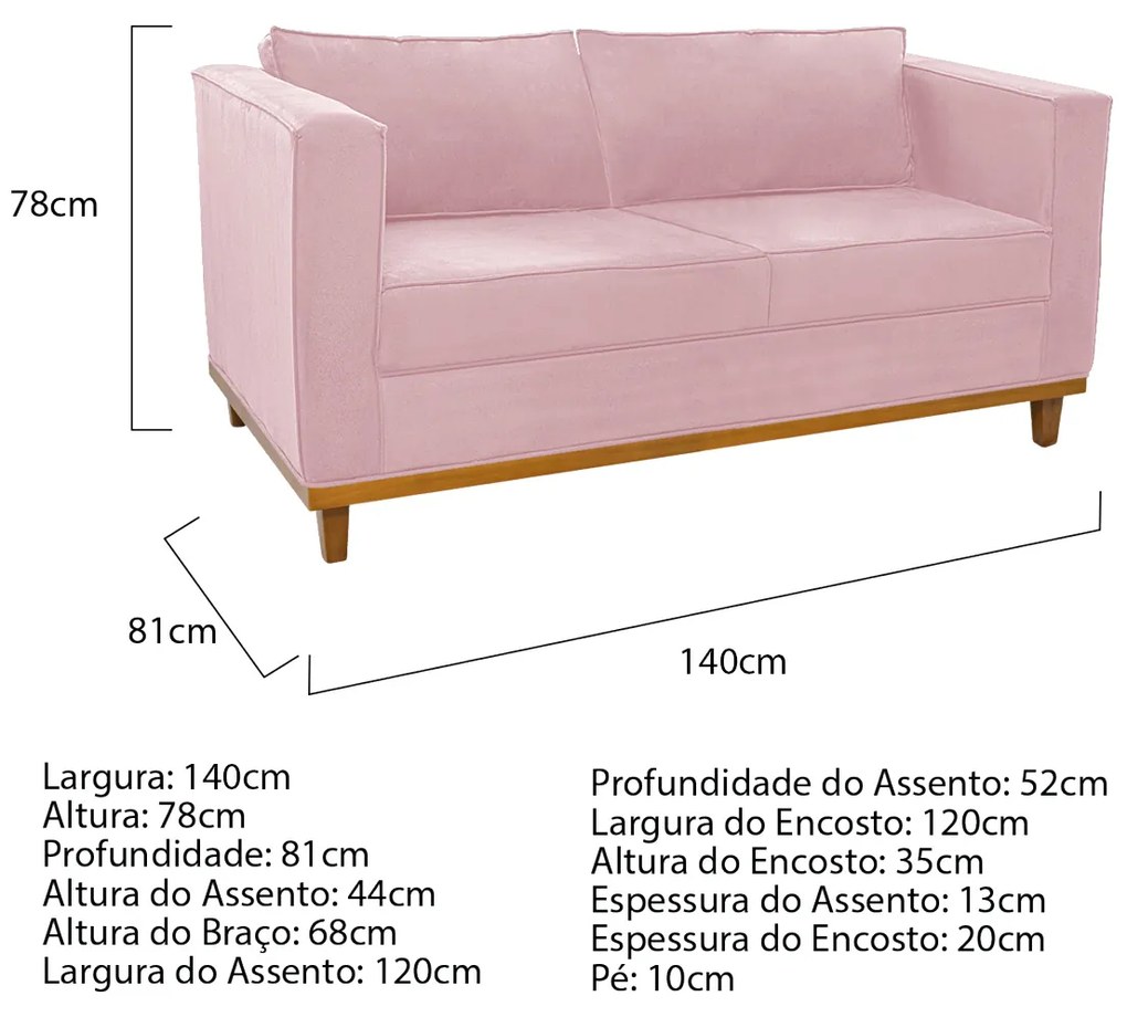 Kit Sofá 2 Lugares e Poltrona Europa Suede Rosa Bebê ADJ Decor