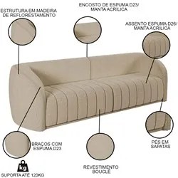 Sofá Living Decorativo 4 Lugares 332cm Meris M22 Boucle Bege - Mpozena