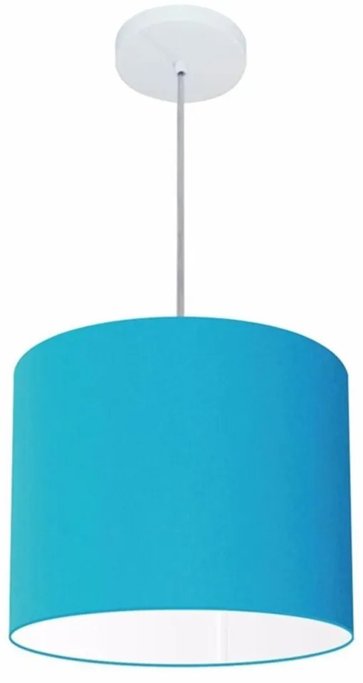Lustre Pendente Cilíndrico Md-4143 Cúpula em Tecido 35x25cm Azul Turquesa - Bivolt