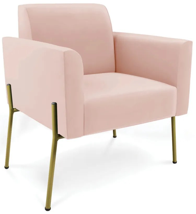 Poltrona Sala Decorativa Pé de Ferro Dourado Marisa Veludo - Rose
